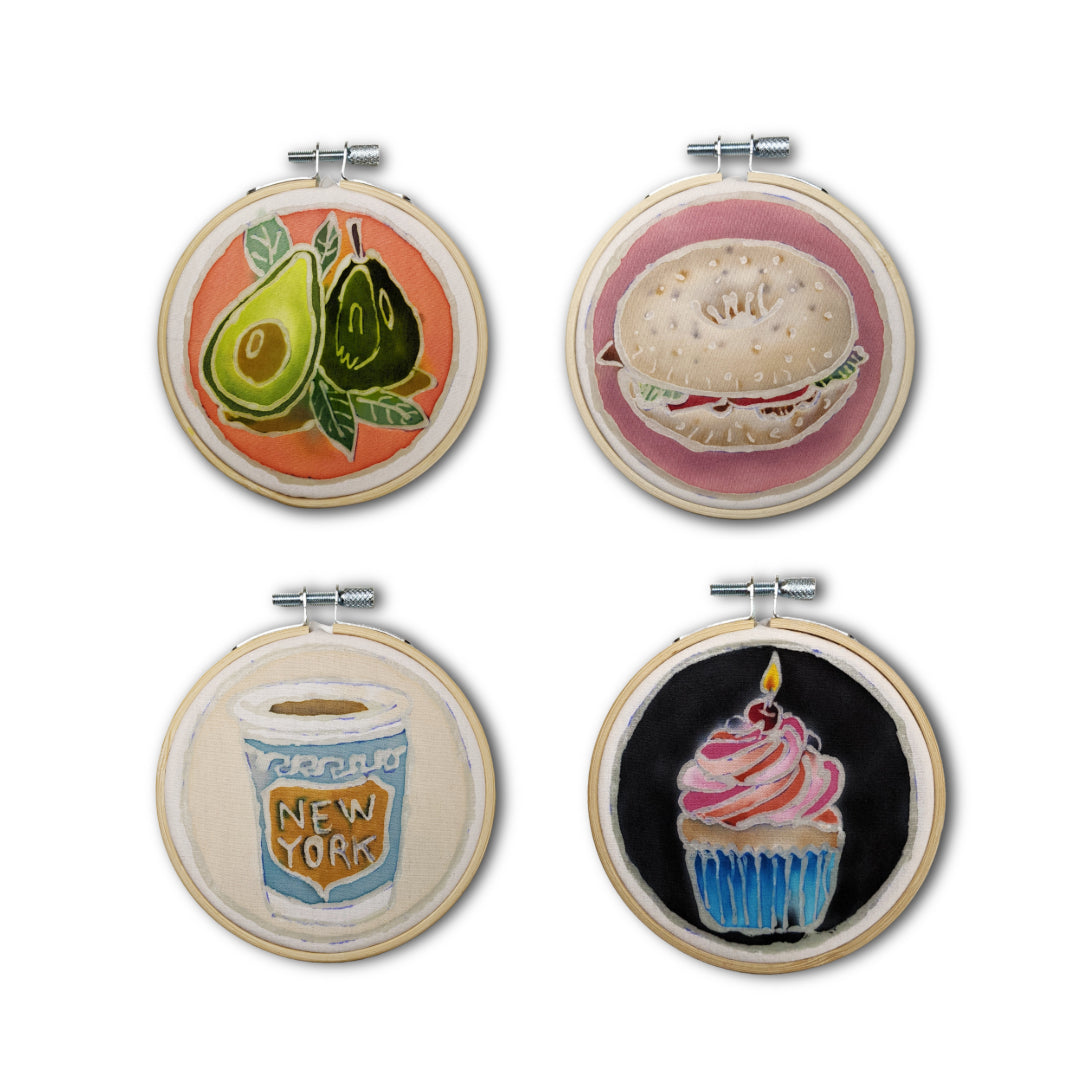 Weekend Brunch Mini Batik Bundle – 4 Food-Inspired 4" Hoop Designs