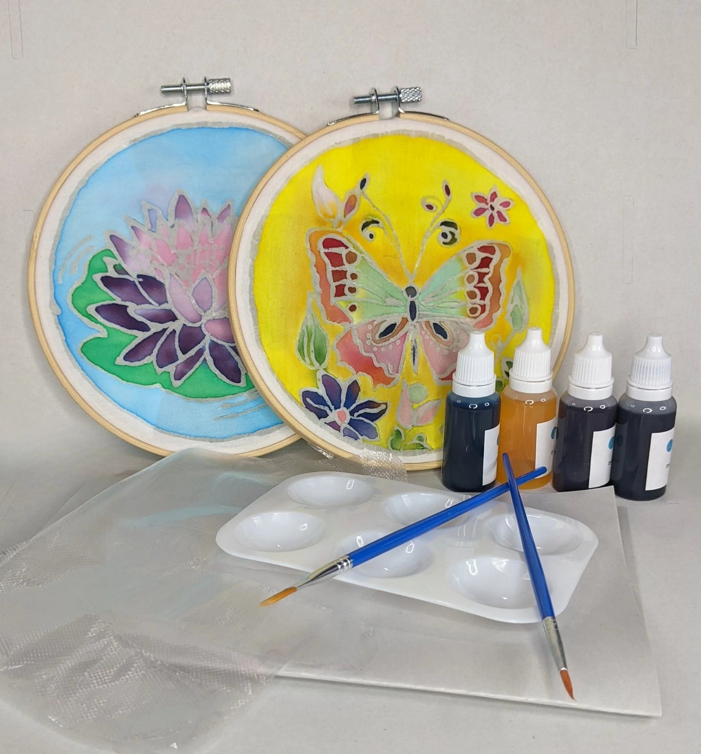 DIY batik hoop kit with dye and brushes