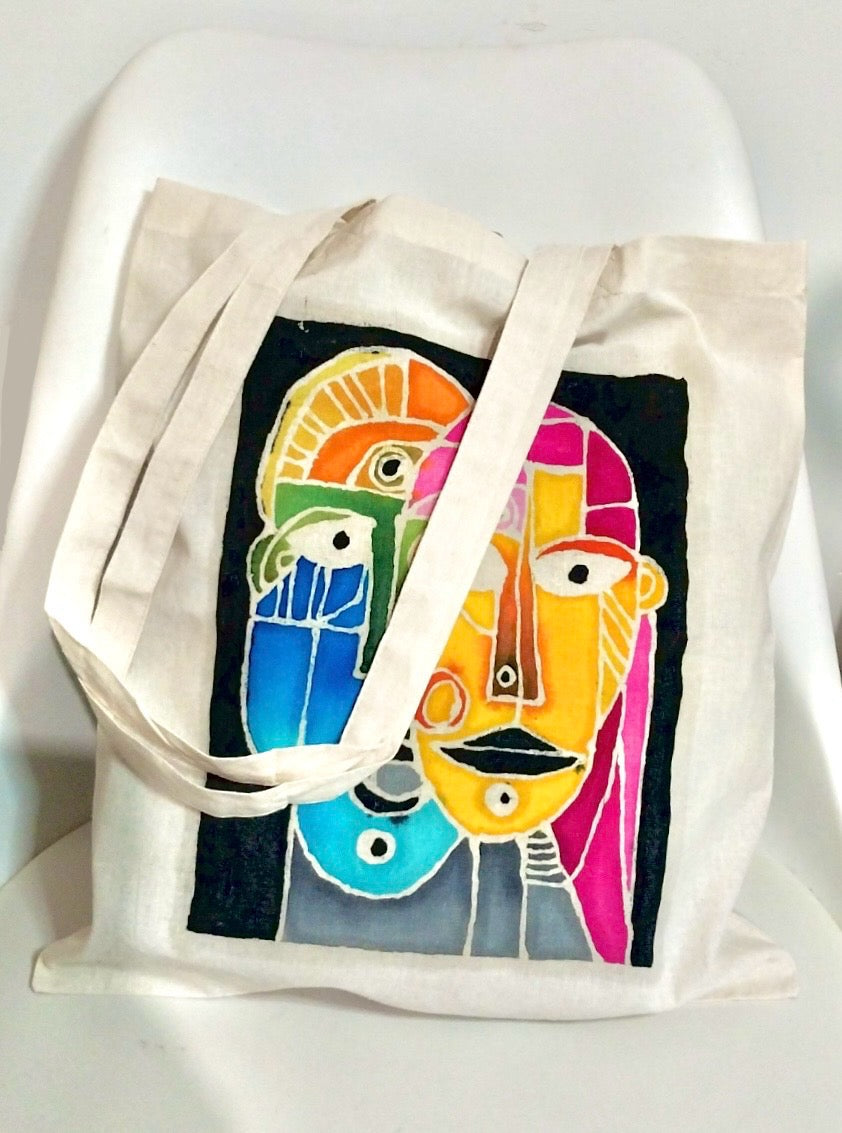 Batik Painting Craft Kit - Abstract Faces Tote Bag