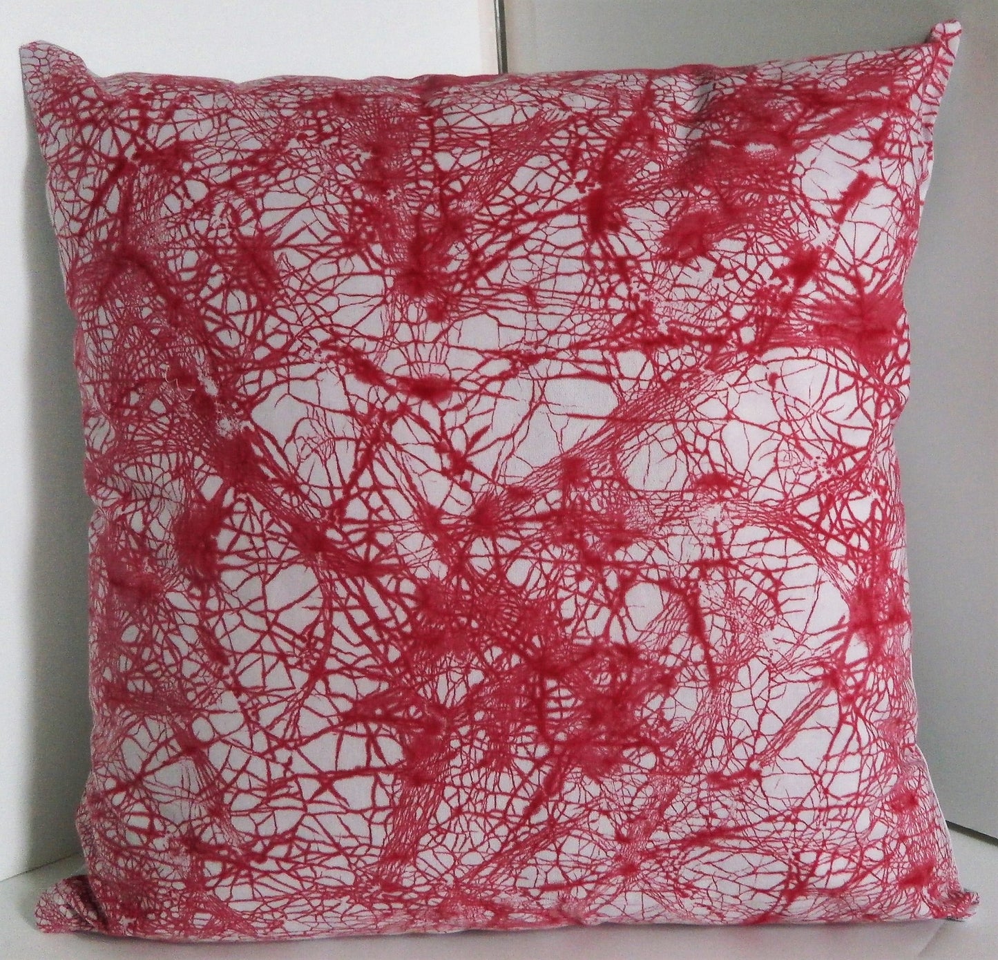 Red Crackle on Grey Batik Pillow Cover
