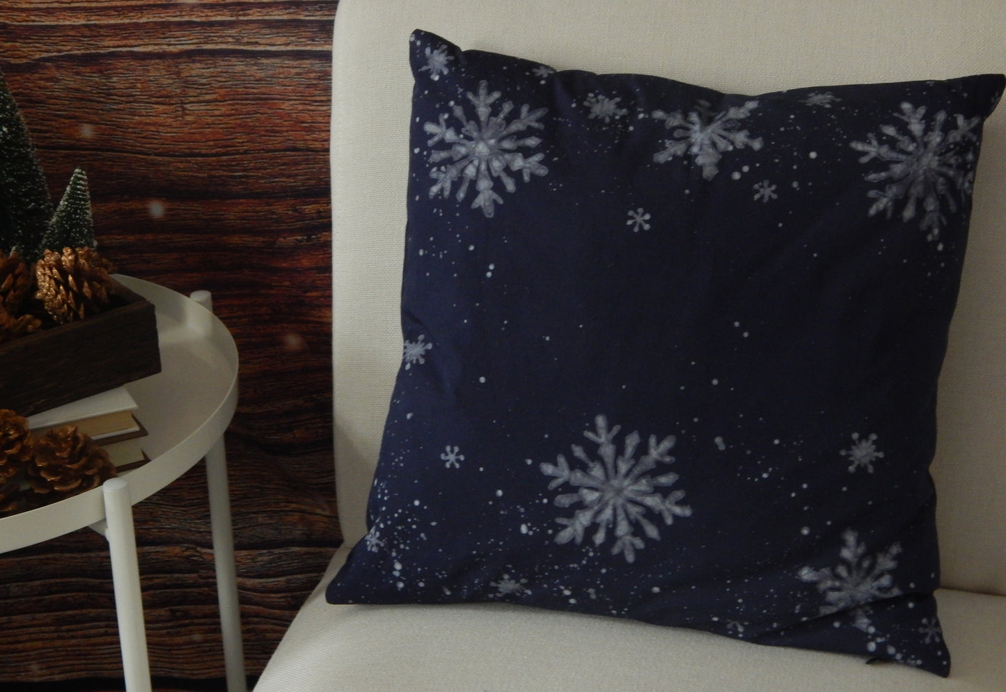 Snowflakes Winter Scape 16" Batik Pillow Cover