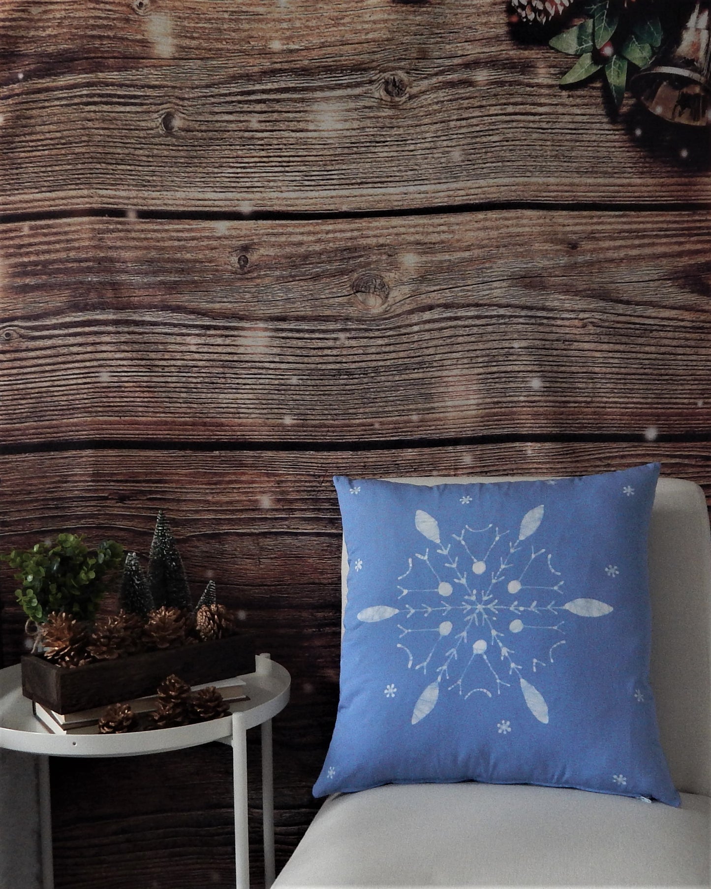 Snowflake Winter Scape 18" Batik Pillow Cover