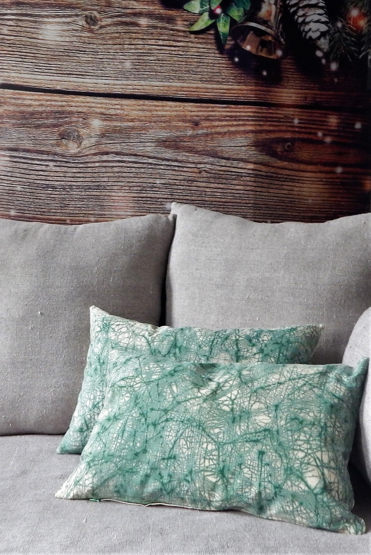 Green on Gold Crackle Batik Pillow Cover