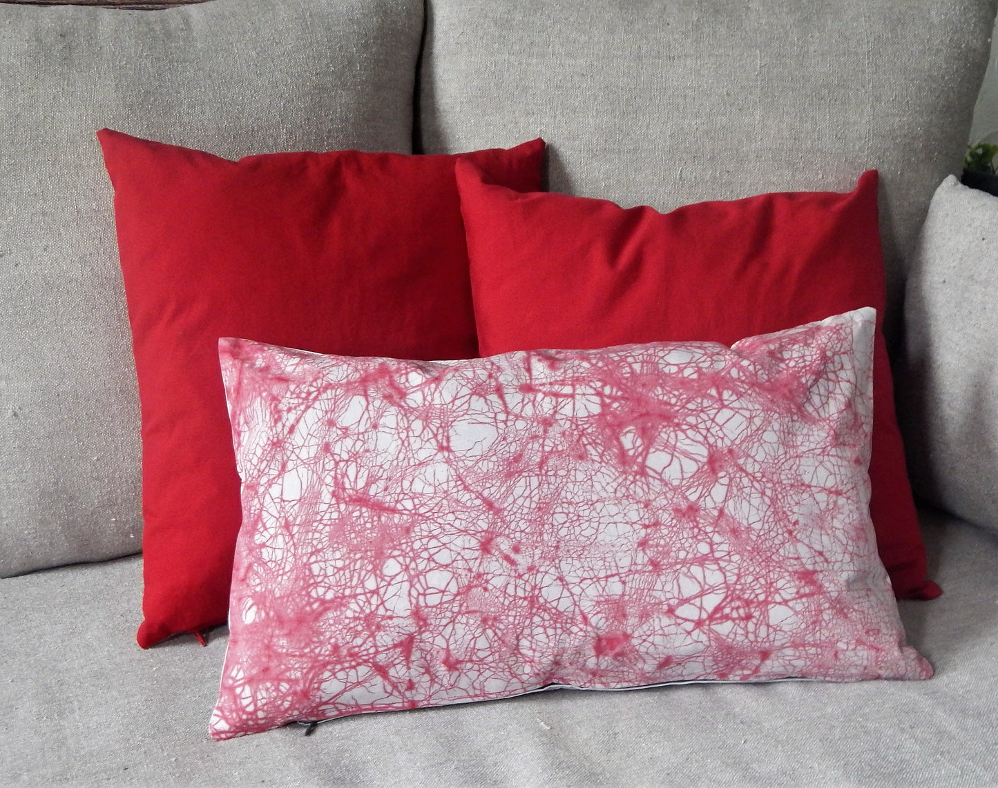 Red Crackle on Grey Batik Pillow Cover