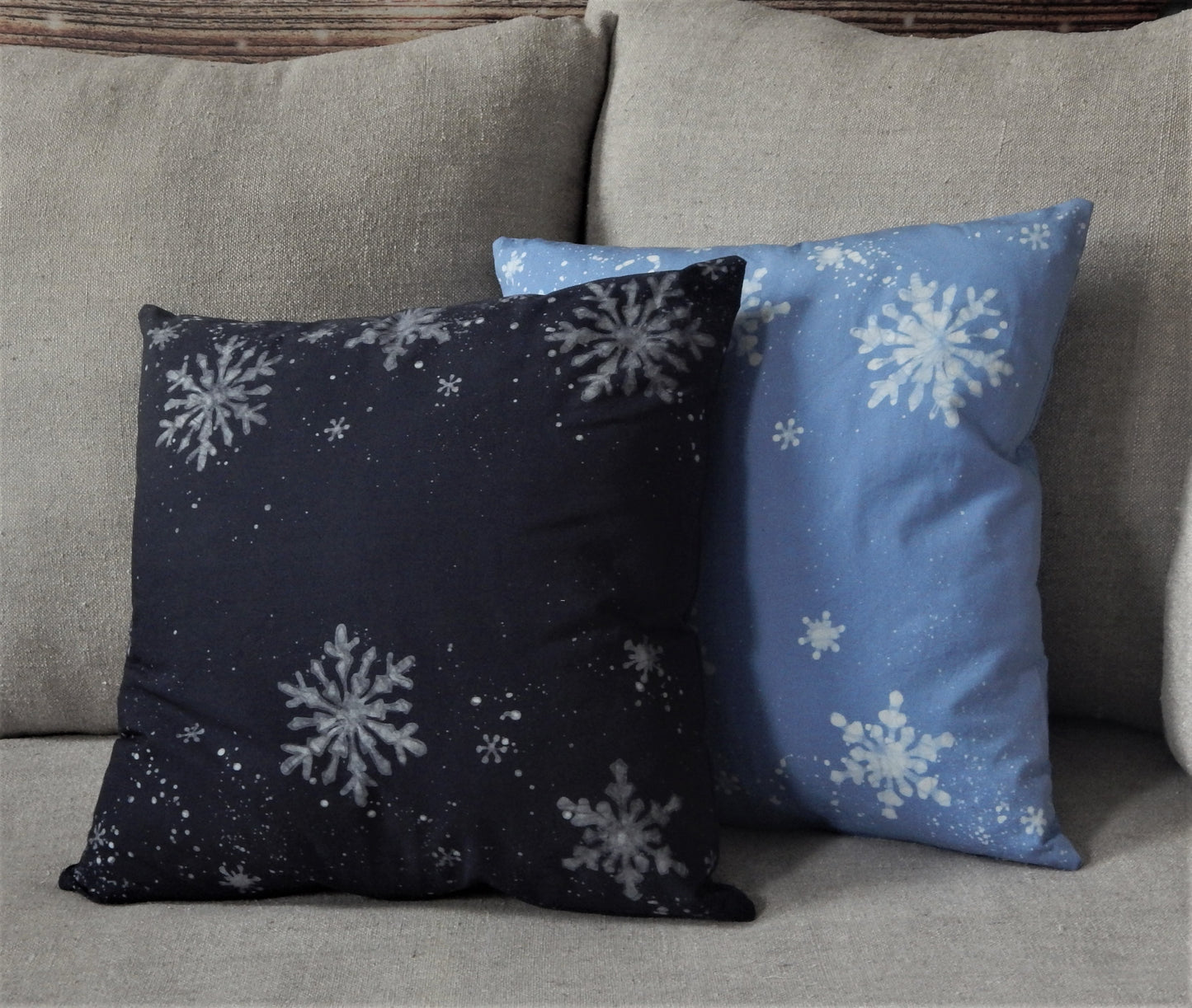 Snowflakes Winter Scape 16" Batik Pillow Cover