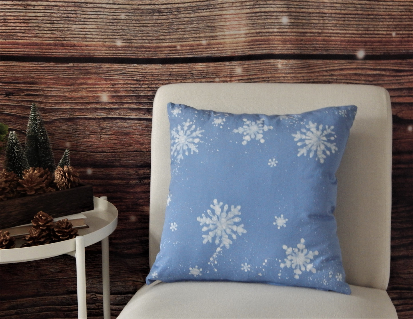 Snowflakes Winter Scape 16" Batik Pillow Cover