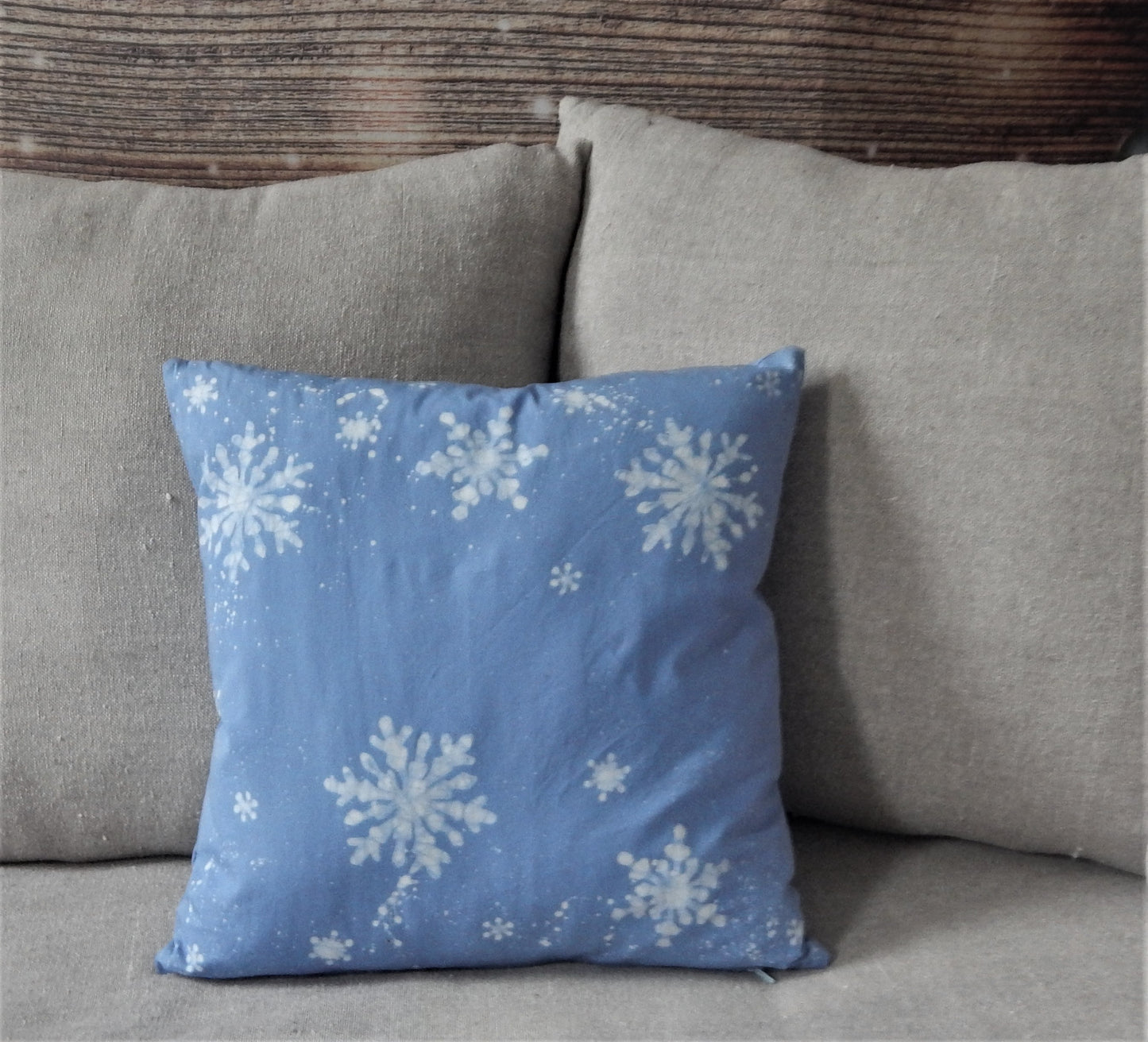 Snowflakes Winter Scape 16" Batik Pillow Cover