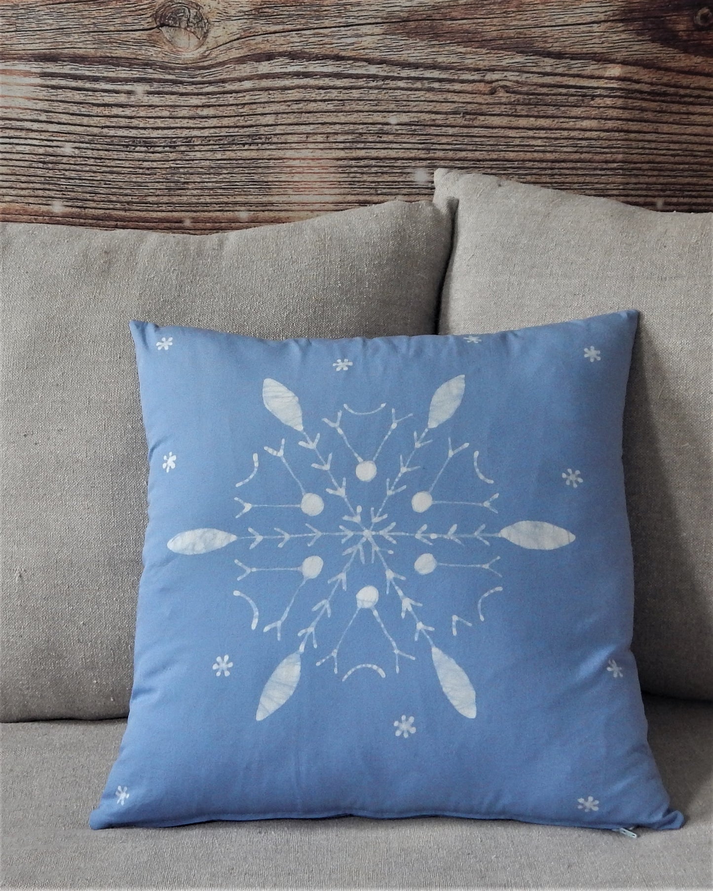 Snowflake Winter Scape 18" Batik Pillow Cover