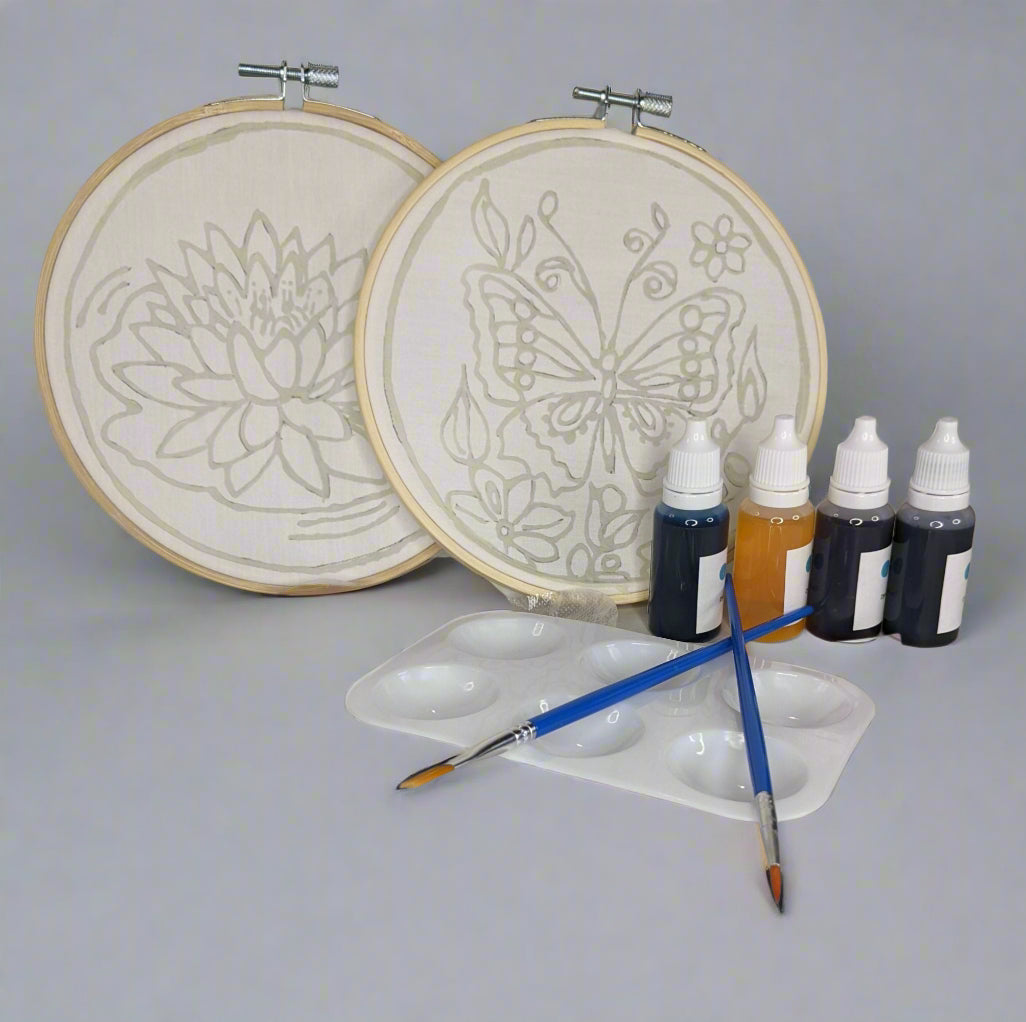 DIY batik hoop kit with dye and brushes