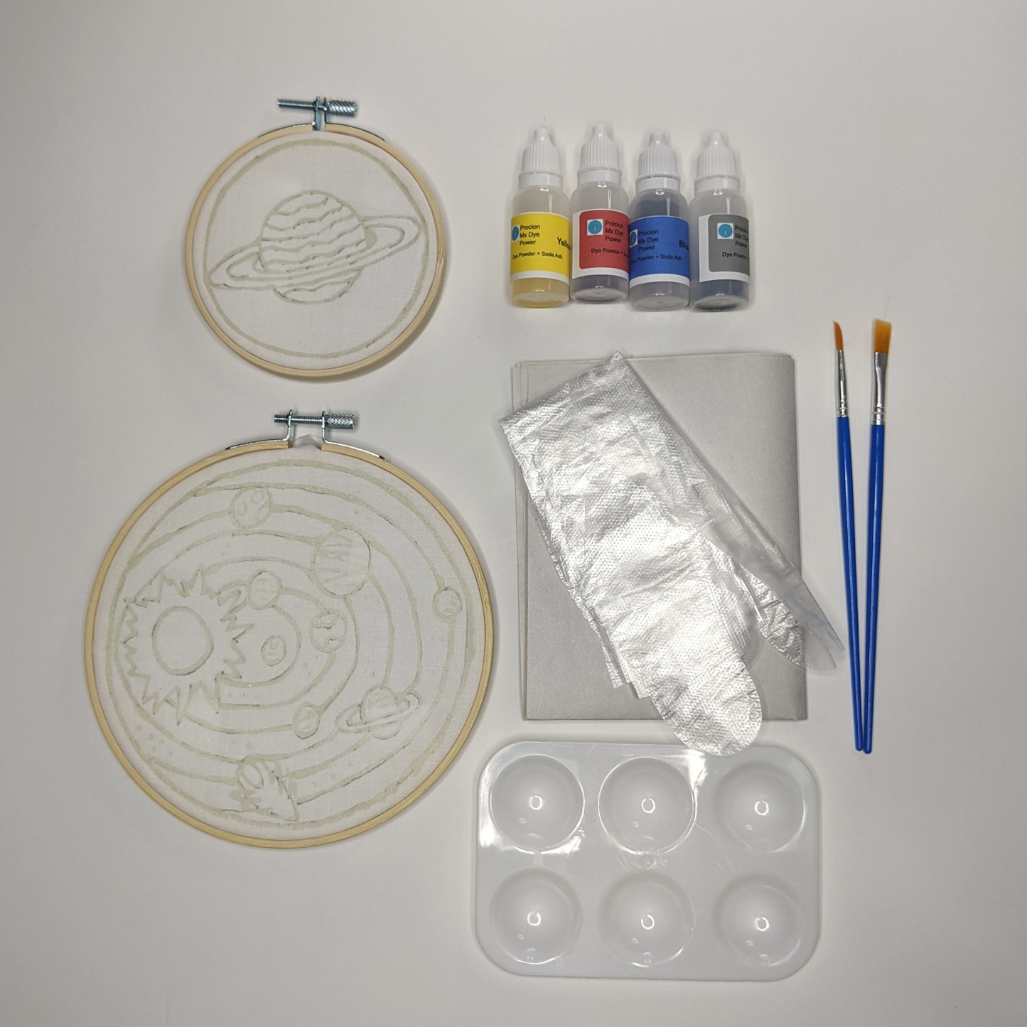 Solar System & Saturn Batik Painting Kit – DIY Fabric Art Craft Kit (6” + 4” Hoops) | Handcrafted Batik Painting Experience