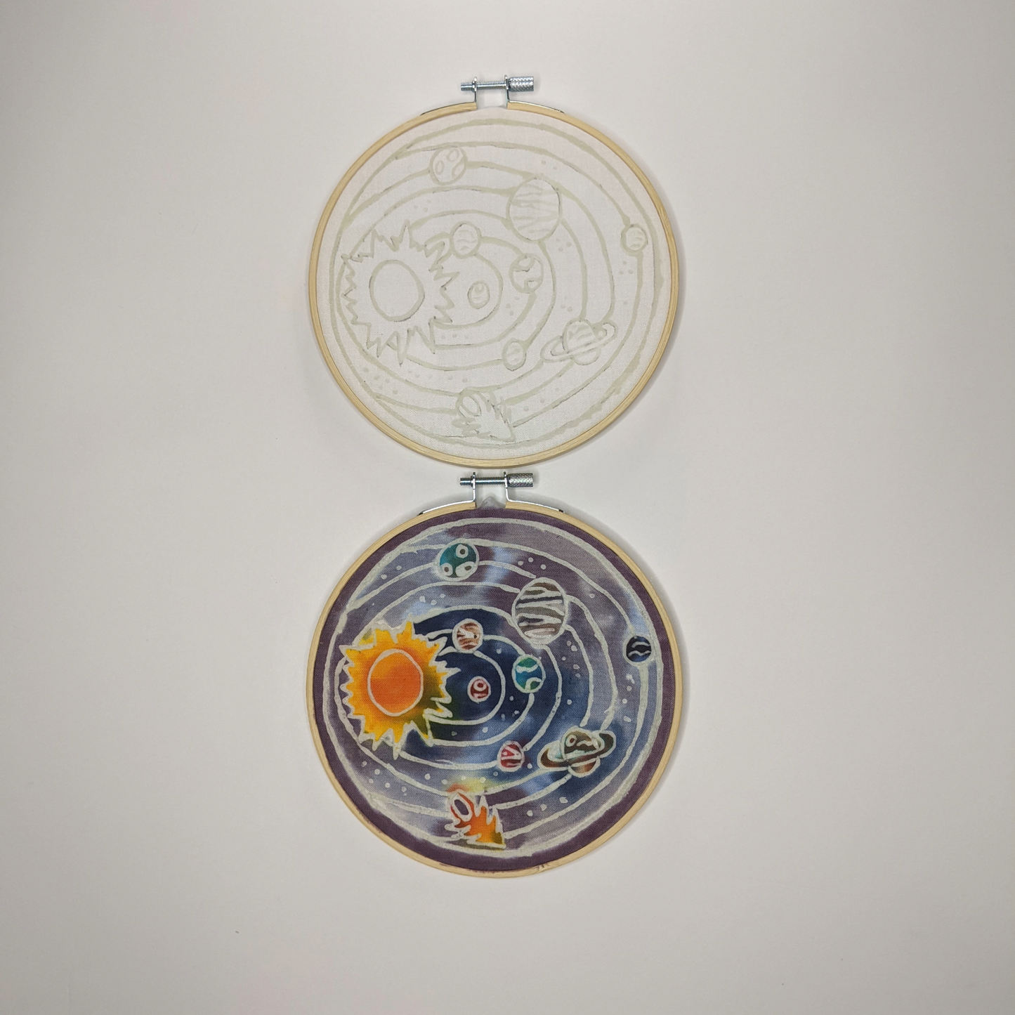 Solar System & Saturn Batik Painting Kit – DIY Fabric Art Craft Kit (6” + 4” Hoops) | Handcrafted Batik Painting Experience