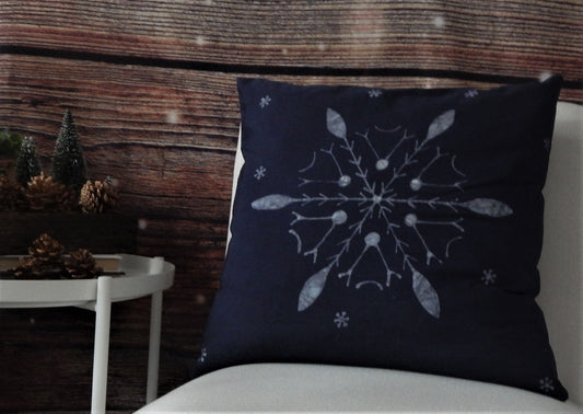 Snowflake Winter Scape 18" Batik Pillow Cover