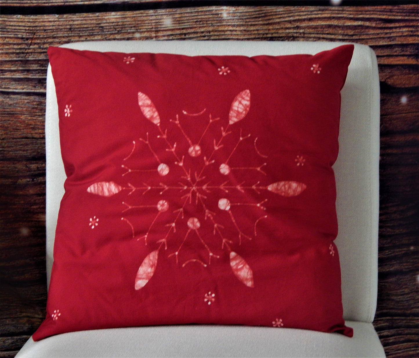Snowflake Winter Scape 18" Batik Pillow Cover