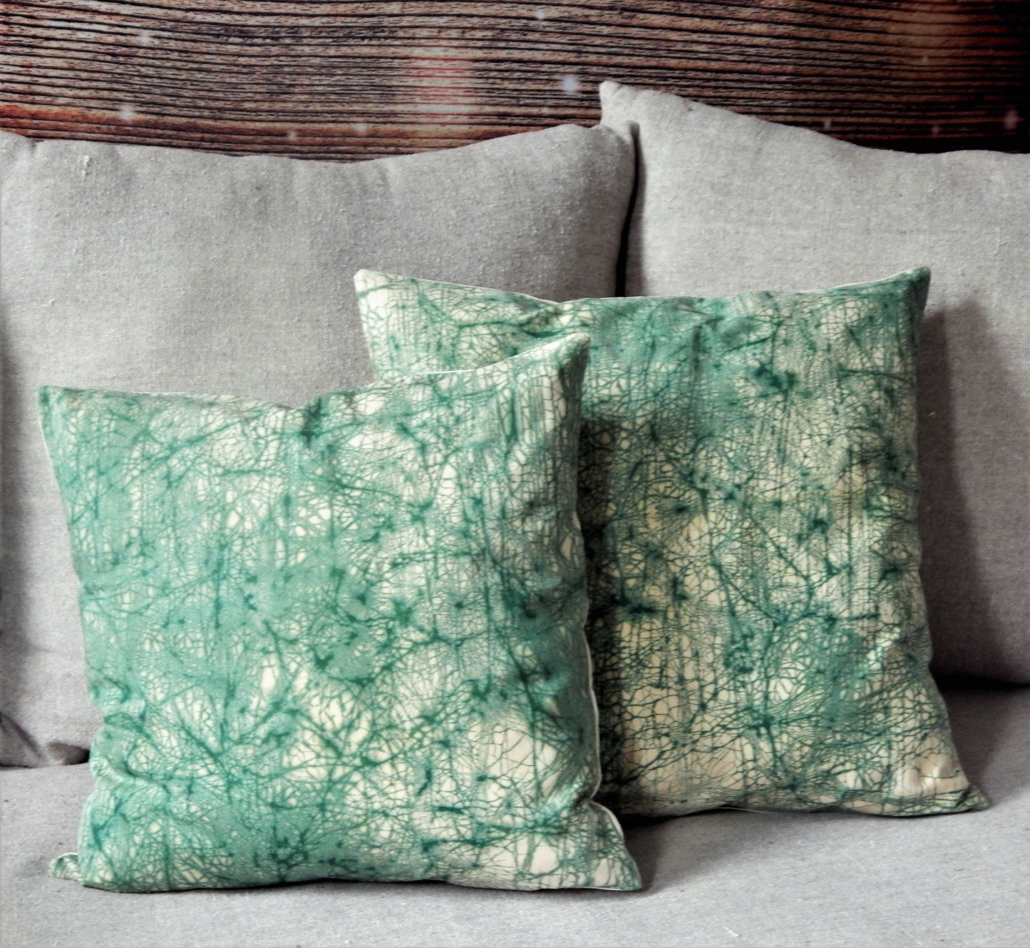 Green on Gold Crackle Batik Pillow Cover