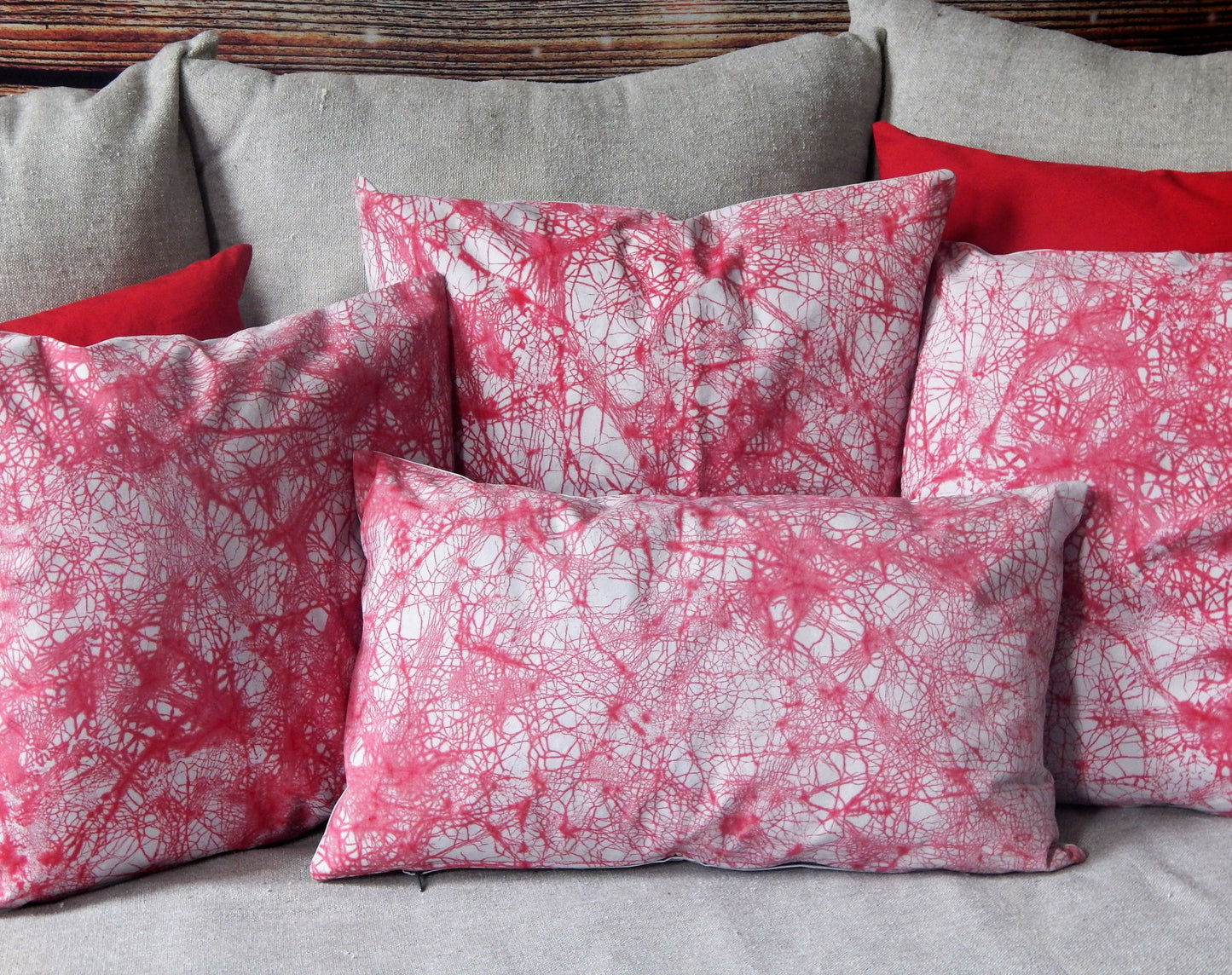 Red Crackle on Grey Batik Pillow Cover