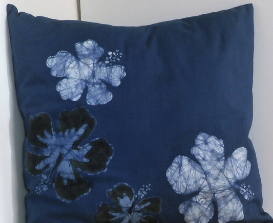 Blue Hibiscus Throw Pillow