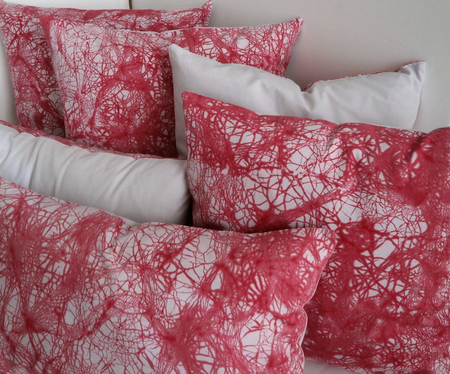 Red Crackle on Grey Batik Pillow Cover